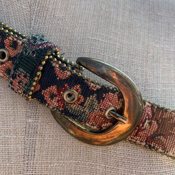 Vintage 80s Tapestry Statement Retro Boho Waist Belt - Picture 3 of 15